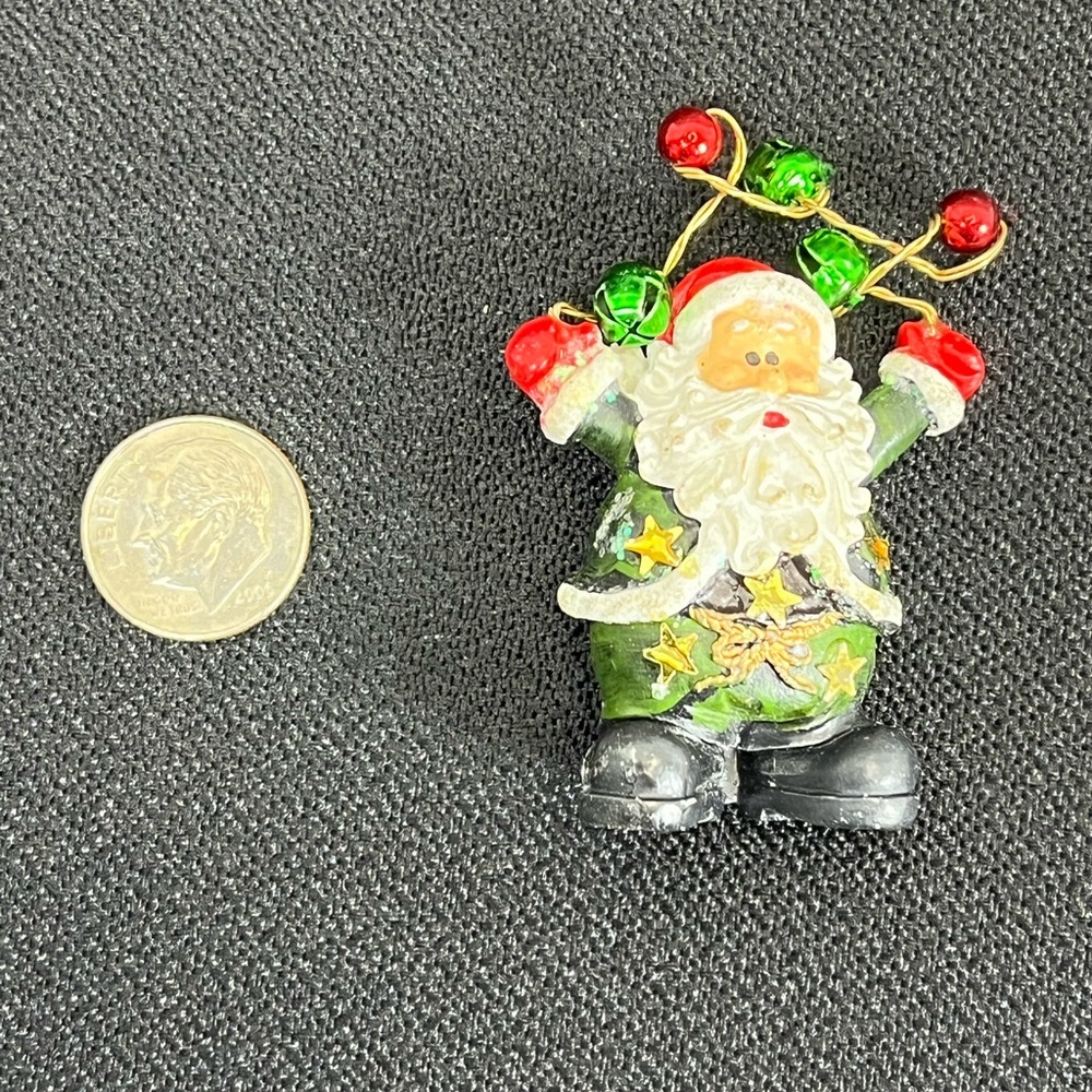 Vintage Santa w/Christmas Jingle Bells Brooch